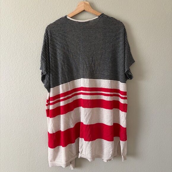 LOFT Striped Linen Dolman Short Sleeve Open Front Cardigan Size L Colorblock - Picture 3 of 6